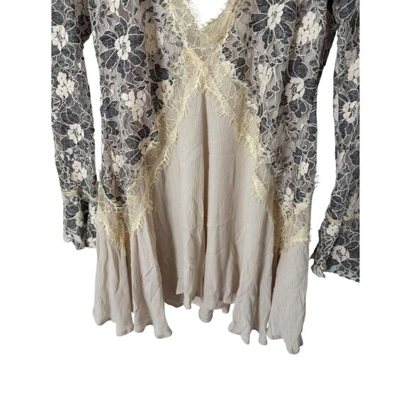 Tularosa Long Sleeve Cream Lace Tie‎ Back Mini Dress Medium Bridal Boho Gauze - Picture 4 of 4